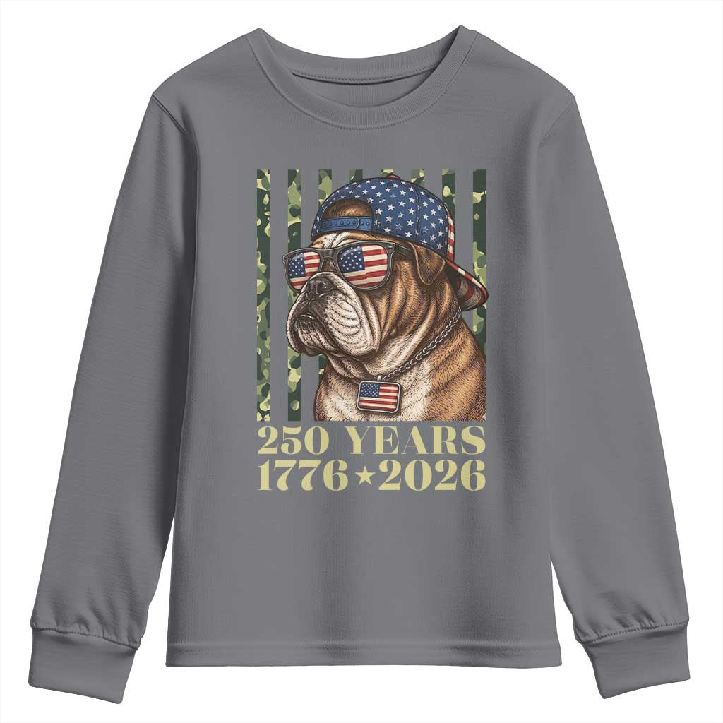 250 Years America Anniversary Youth Sweatshirt Military Bulldog American Flag Camo