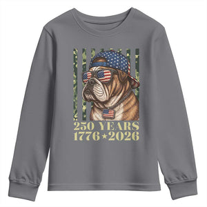 250 Years America Anniversary Youth Sweatshirt Military Bulldog American Flag Camo