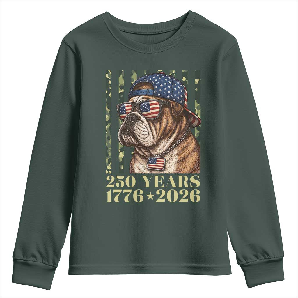 250 Years America Anniversary Youth Sweatshirt Military Bulldog American Flag Camo