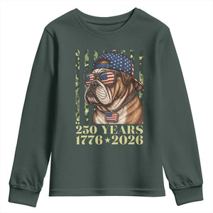 250 Years America Anniversary Youth Sweatshirt Military Bulldog American Flag Camo