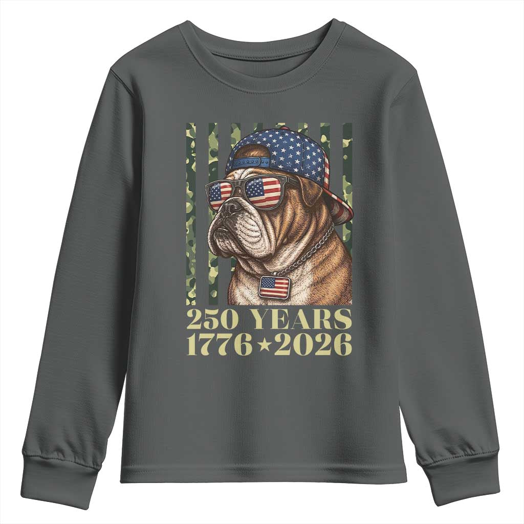 250 Years America Anniversary Youth Sweatshirt Military Bulldog American Flag Camo