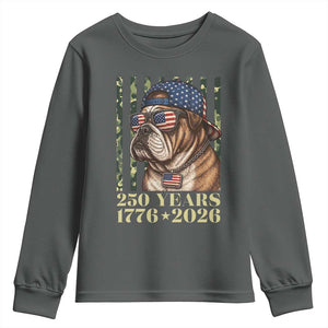 250 Years America Anniversary Youth Sweatshirt Military Bulldog American Flag Camo