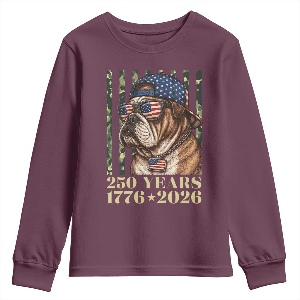 250 Years America Anniversary Youth Sweatshirt Military Bulldog American Flag Camo