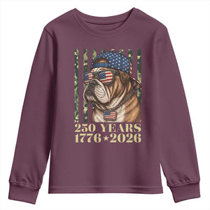 250 Years America Anniversary Youth Sweatshirt Military Bulldog American Flag Camo