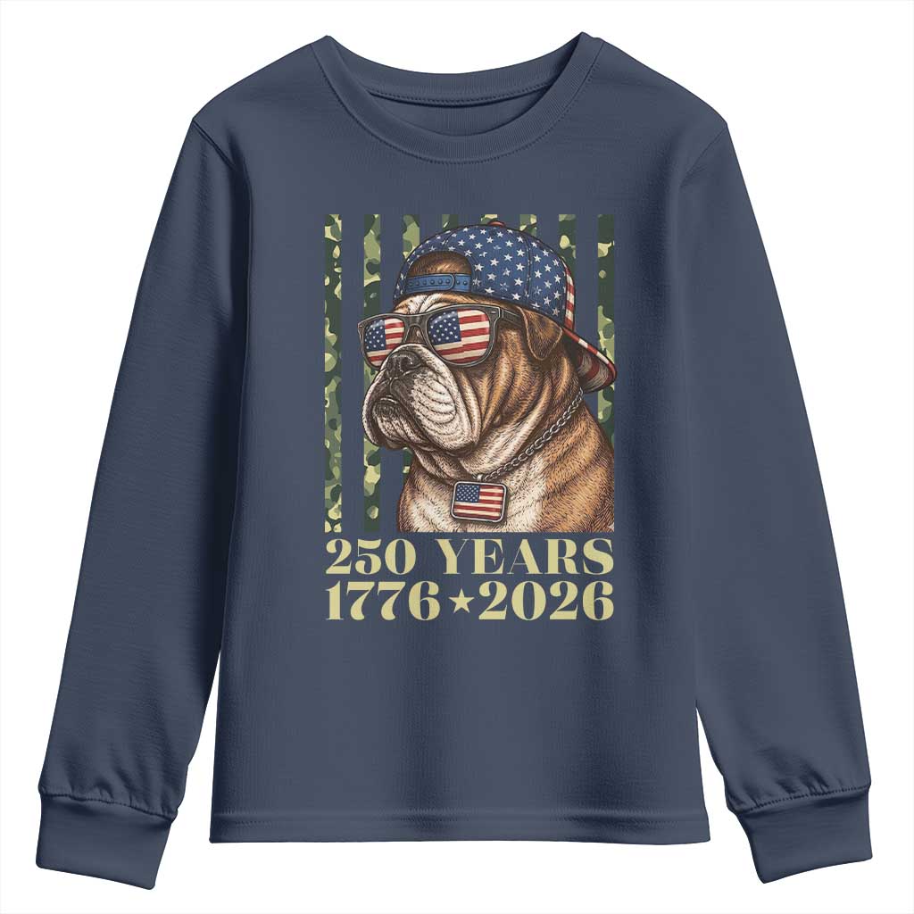 250 Years America Anniversary Youth Sweatshirt Military Bulldog American Flag Camo