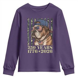 250 Years America Anniversary Youth Sweatshirt Military Bulldog American Flag Camo