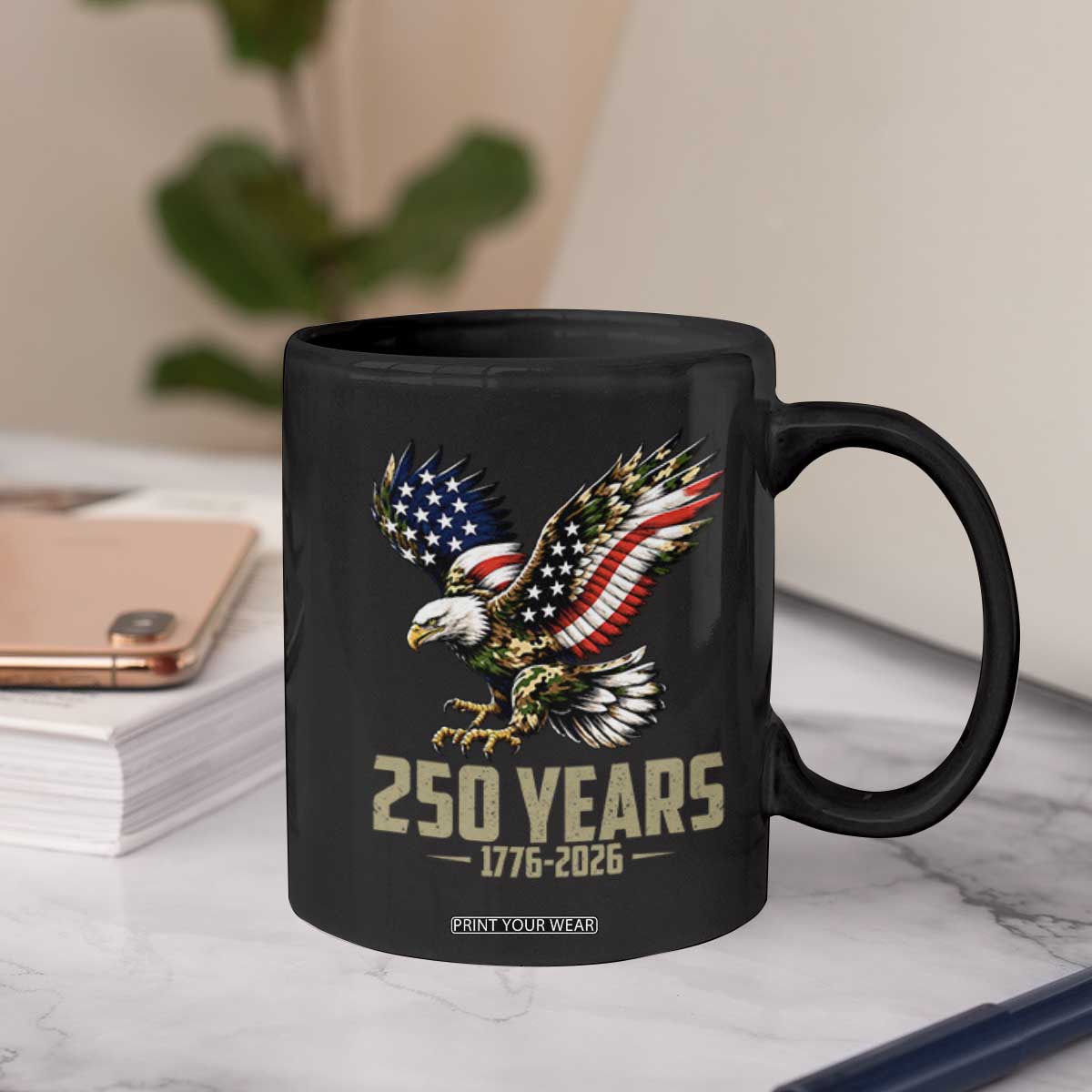 250 Years America Anniversary Coffee Mug Military Eagle American Flag Camo