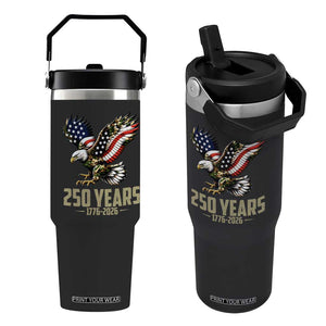 250 Years America Anniversary Flip Straw Tumbler Military Eagle American Flag Camo