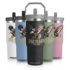 250 Years America Anniversary Flip Straw Tumbler Military Eagle American Flag Camo
