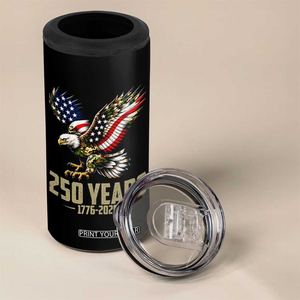 250 Years America Anniversary 4 in 1 Can Cooler Tumbler Military Eagle American Flag Camo