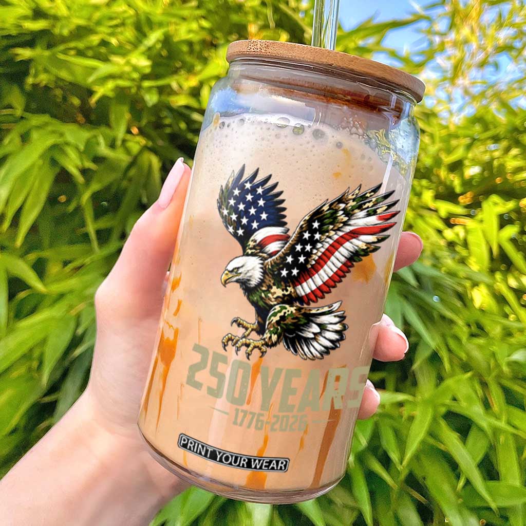 250 Years America Anniversary Glass Can Military Eagle American Flag Camo