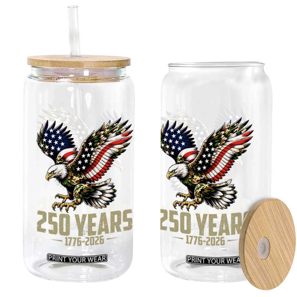 250 Years America Anniversary Glass Can Military Eagle American Flag Camo