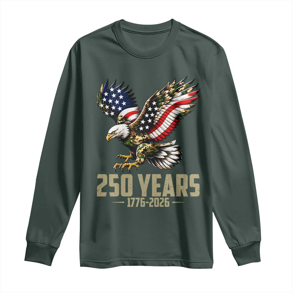 250 Years America Anniversary Long Sleeve Shirt Military Eagle American Flag Camo