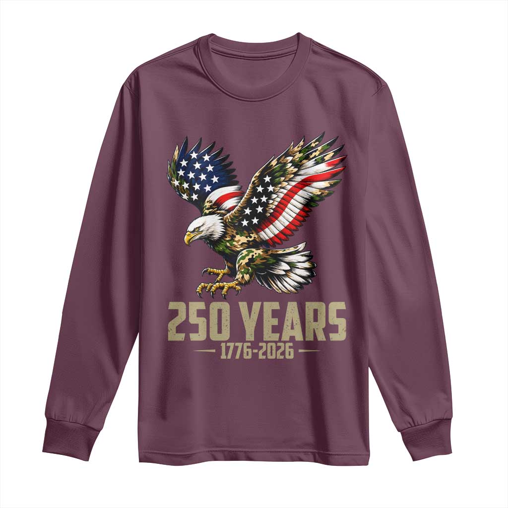 250 Years America Anniversary Long Sleeve Shirt Military Eagle American Flag Camo