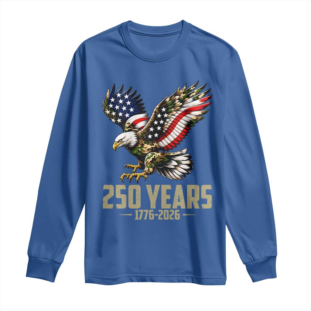 250 Years America Anniversary Long Sleeve Shirt Military Eagle American Flag Camo