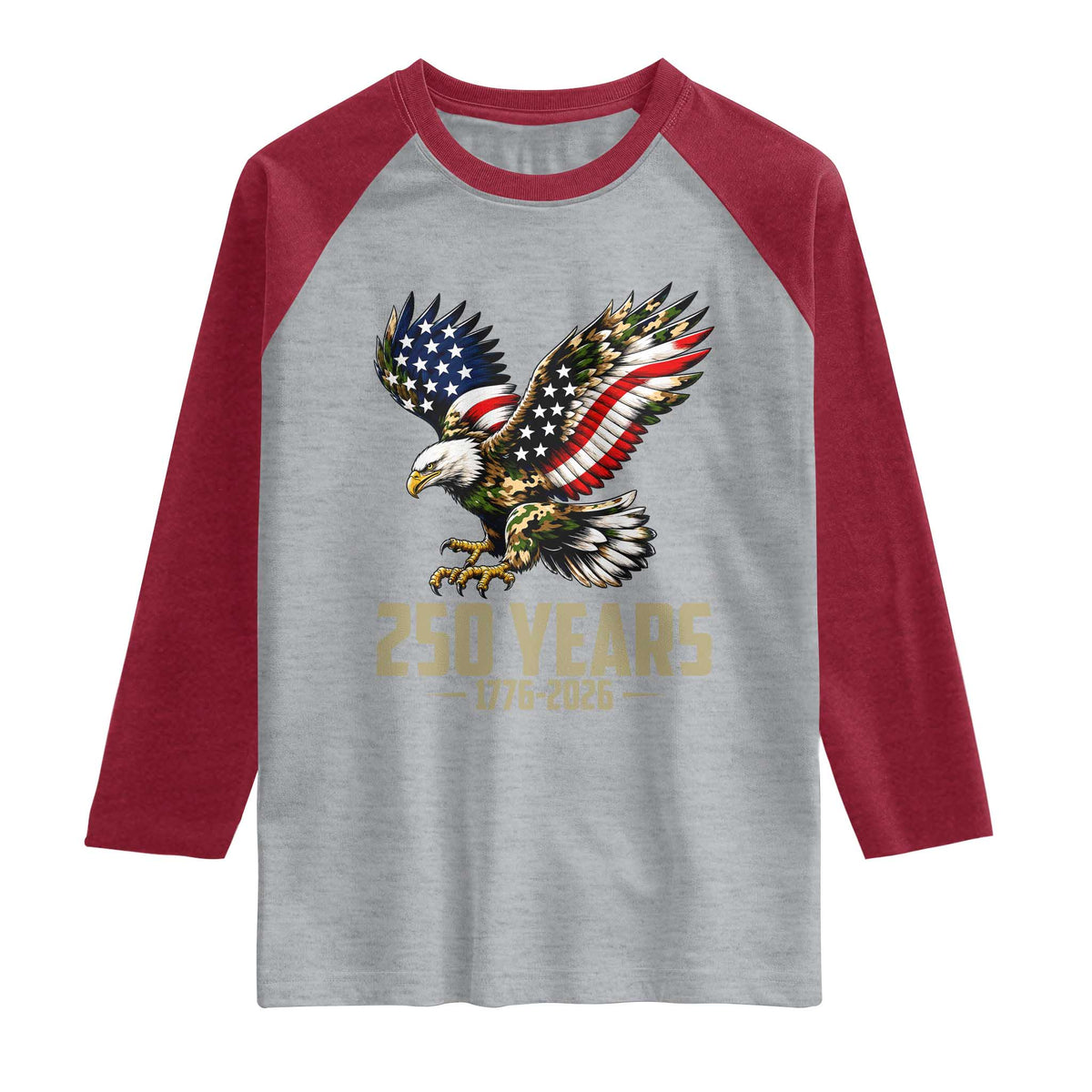 250 Years America Anniversary Raglan Shirt Military Eagle American Flag Camo