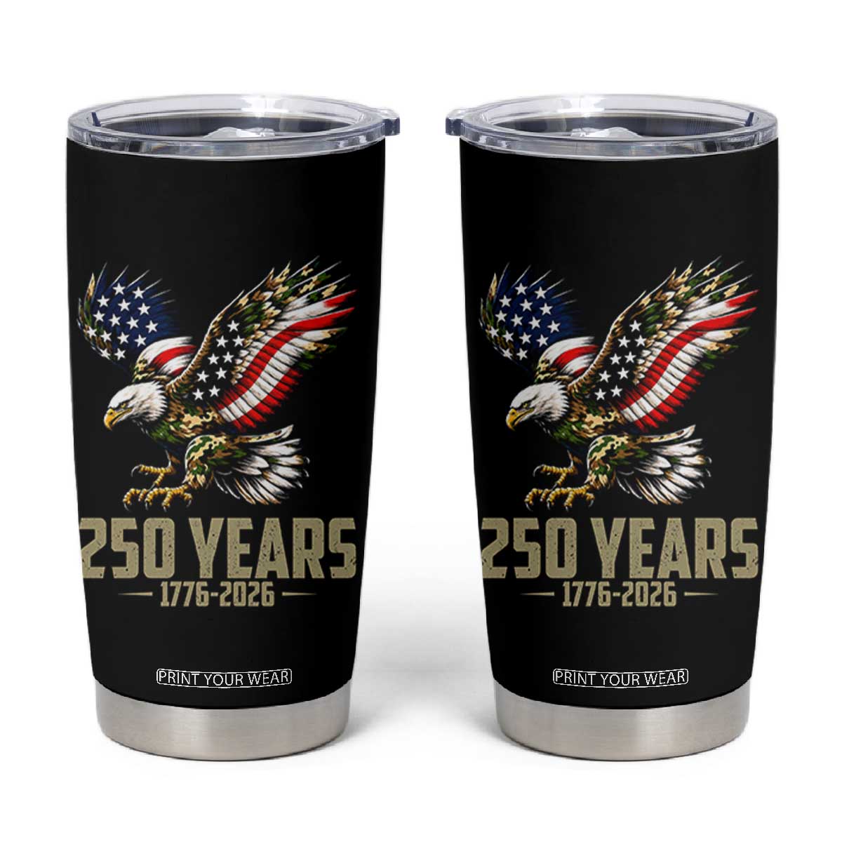 250 Years America Anniversary Tumbler Cup Military Eagle American Flag Camo