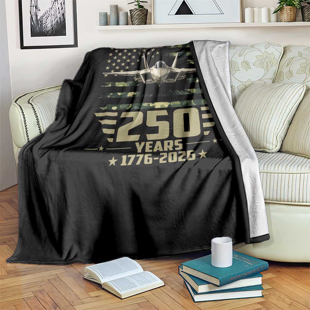 250 Years Anniversary Throw Blanket Patriotic Jet Fighter US Flag Camo