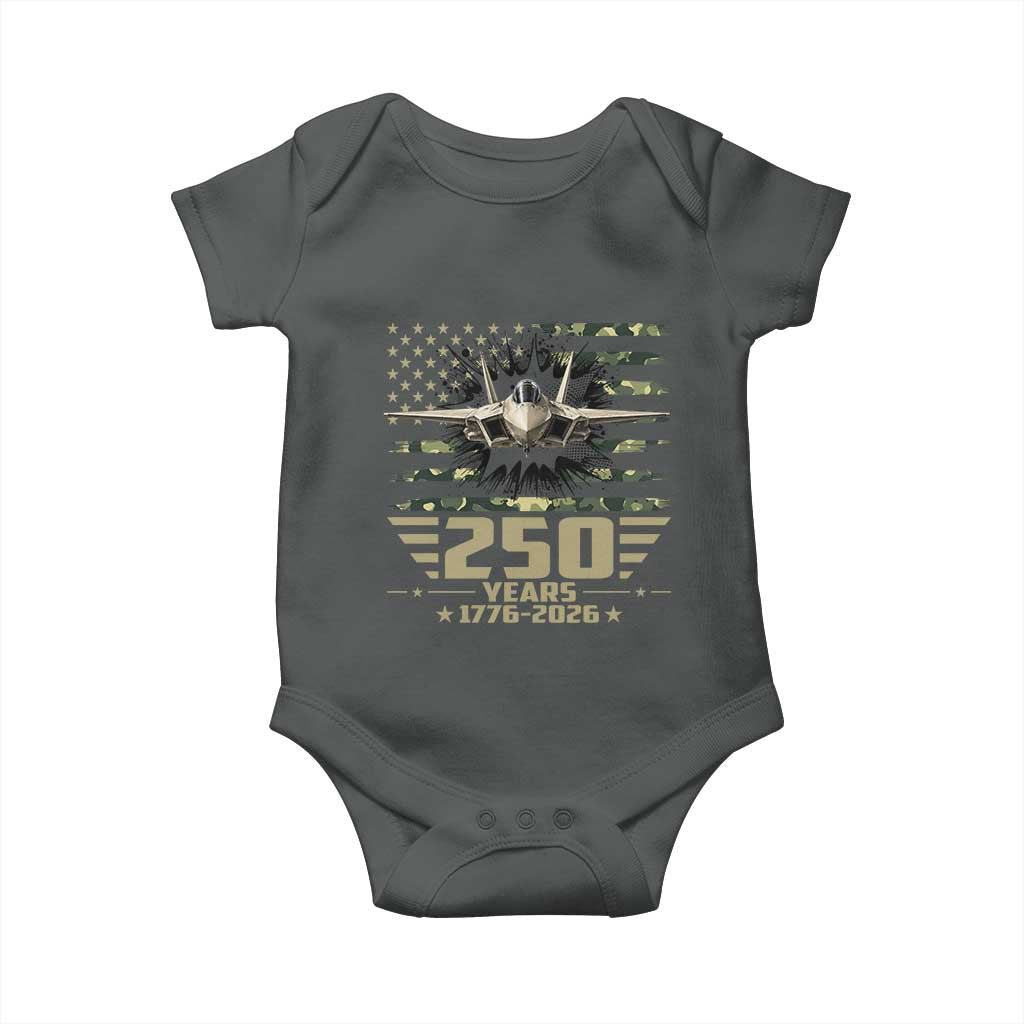 250 Years Anniversary Baby Onesie Patriotic Jet Fighter US Flag Camo