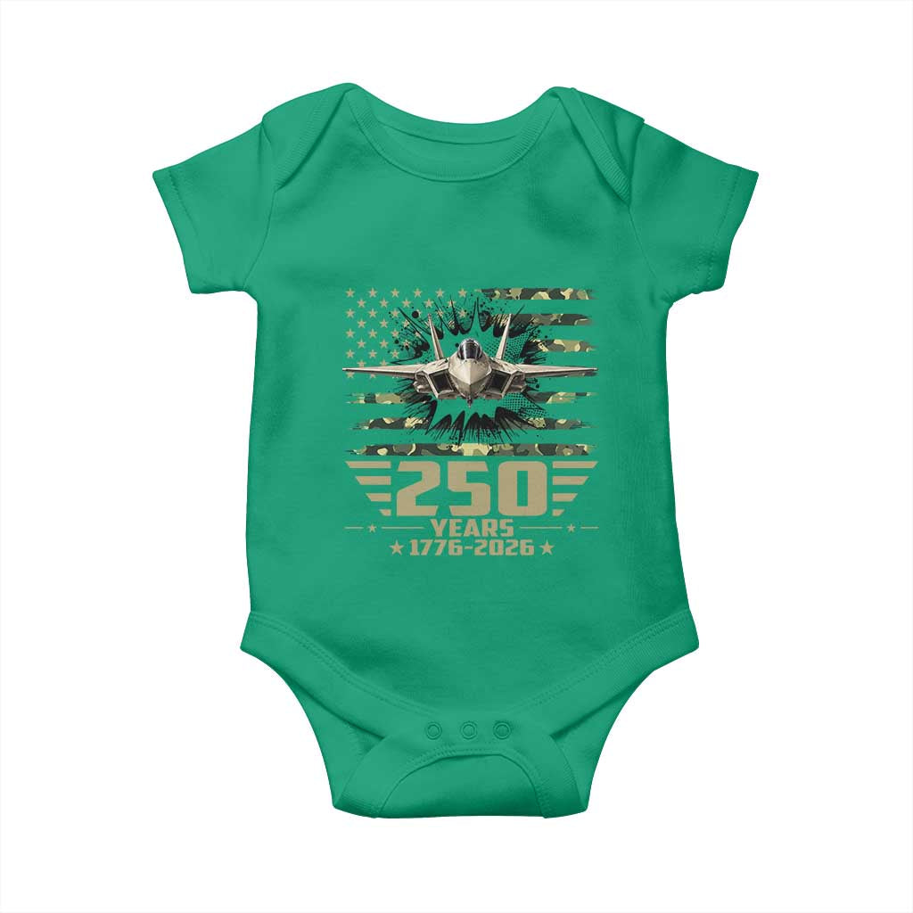 250 Years Anniversary Baby Onesie Patriotic Jet Fighter US Flag Camo