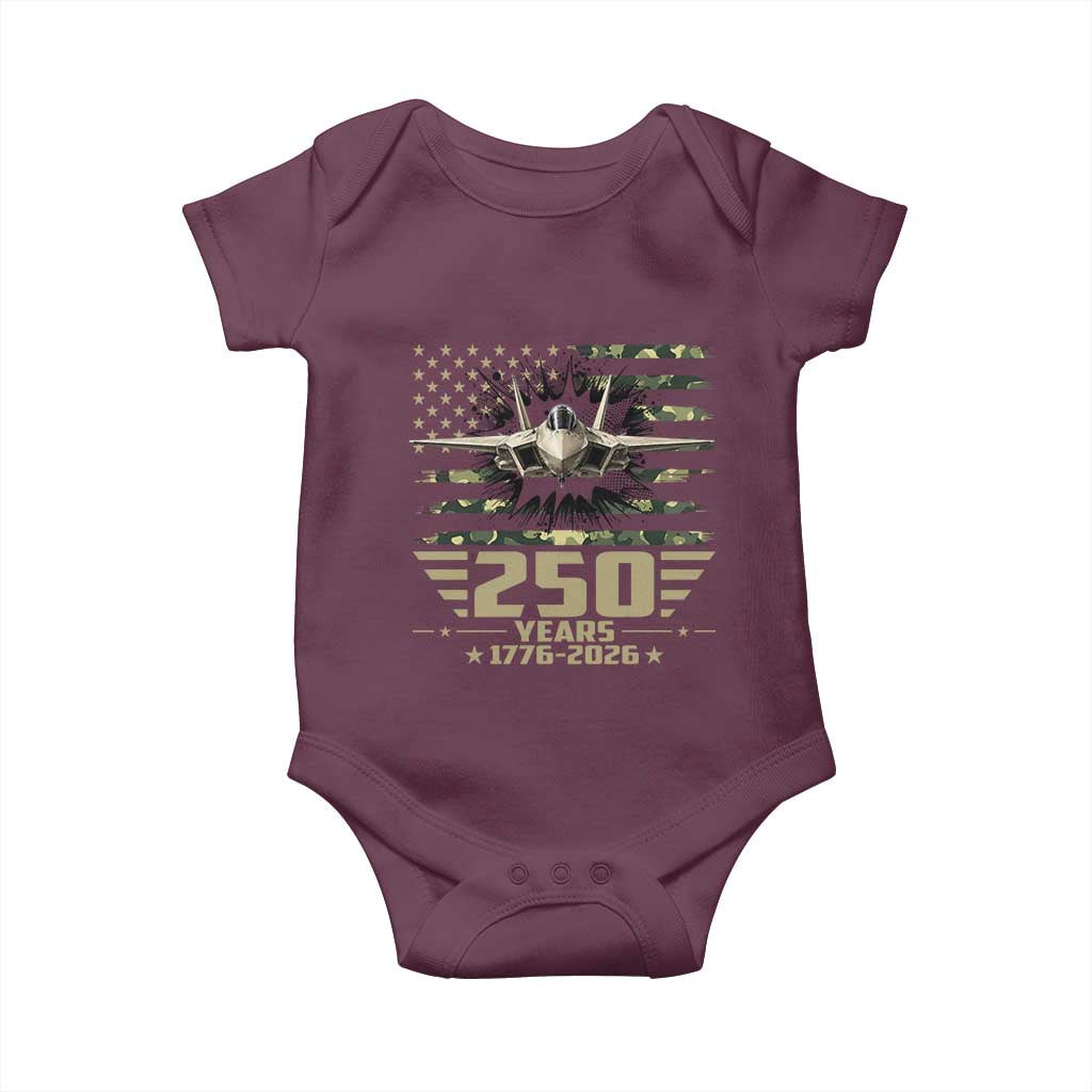 250 Years Anniversary Baby Onesie Patriotic Jet Fighter US Flag Camo