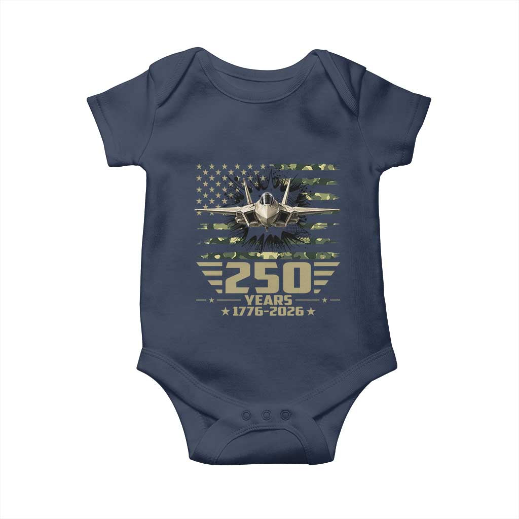 250 Years Anniversary Baby Onesie Patriotic Jet Fighter US Flag Camo