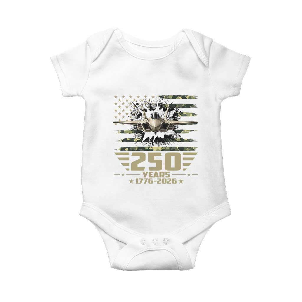 250 Years Anniversary Baby Onesie Patriotic Jet Fighter US Flag Camo