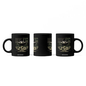 250 Years Anniversary Coffee Mug Patriotic Jet Fighter US Flag Camo