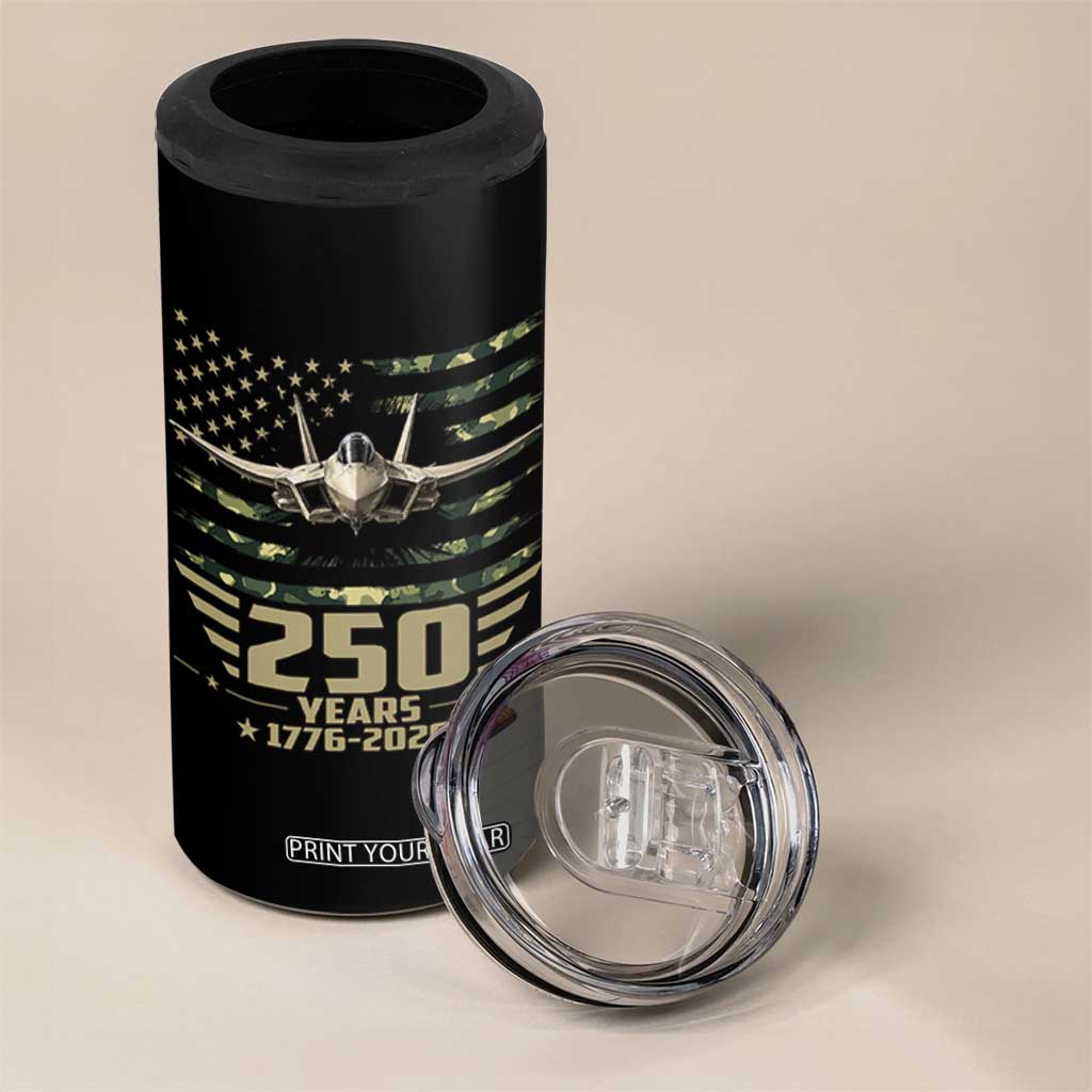 250 Years Anniversary 4 in 1 Can Cooler Tumbler Patriotic Jet Fighter US Flag Camo
