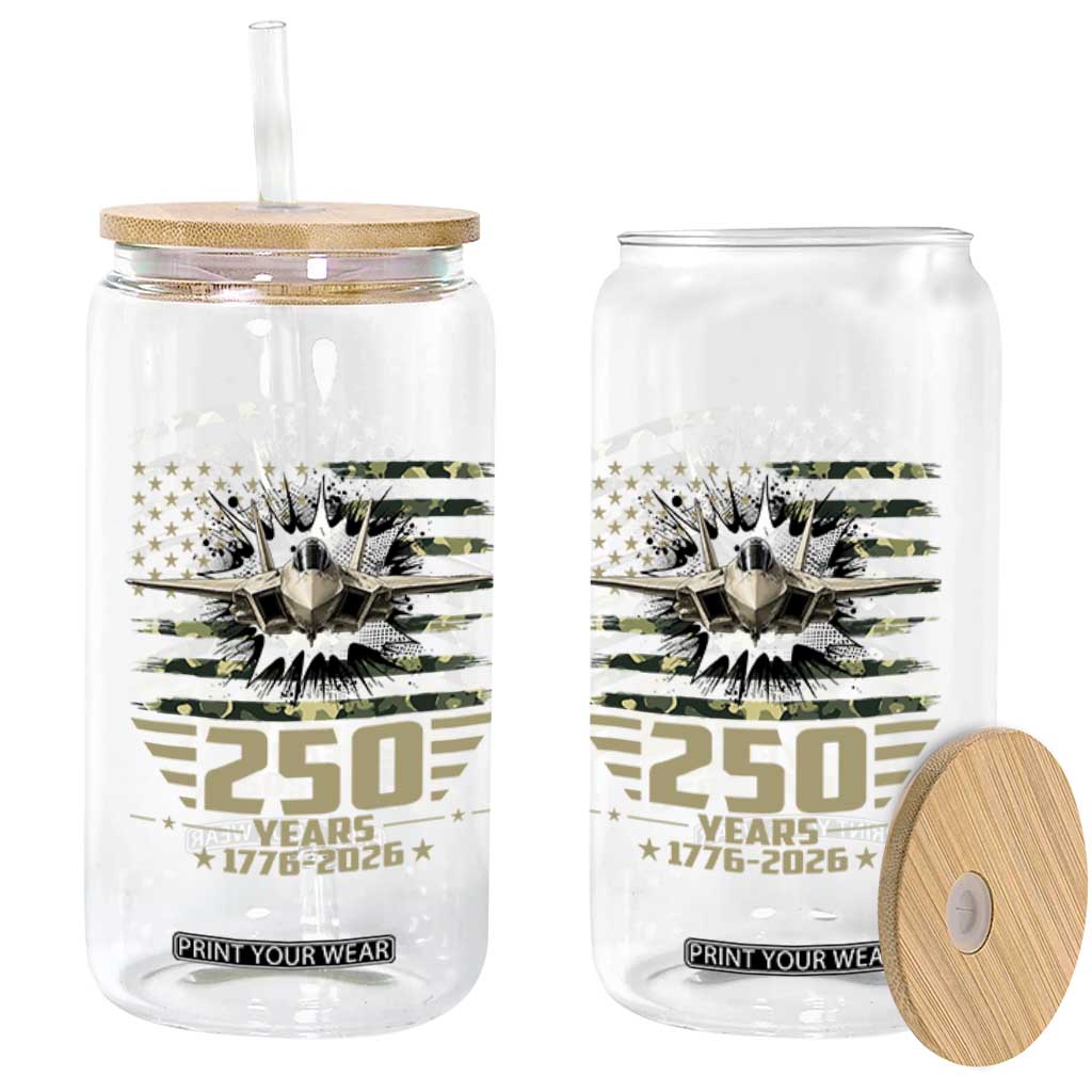 250 Years Anniversary Glass Can Patriotic Jet Fighter US Flag Camo