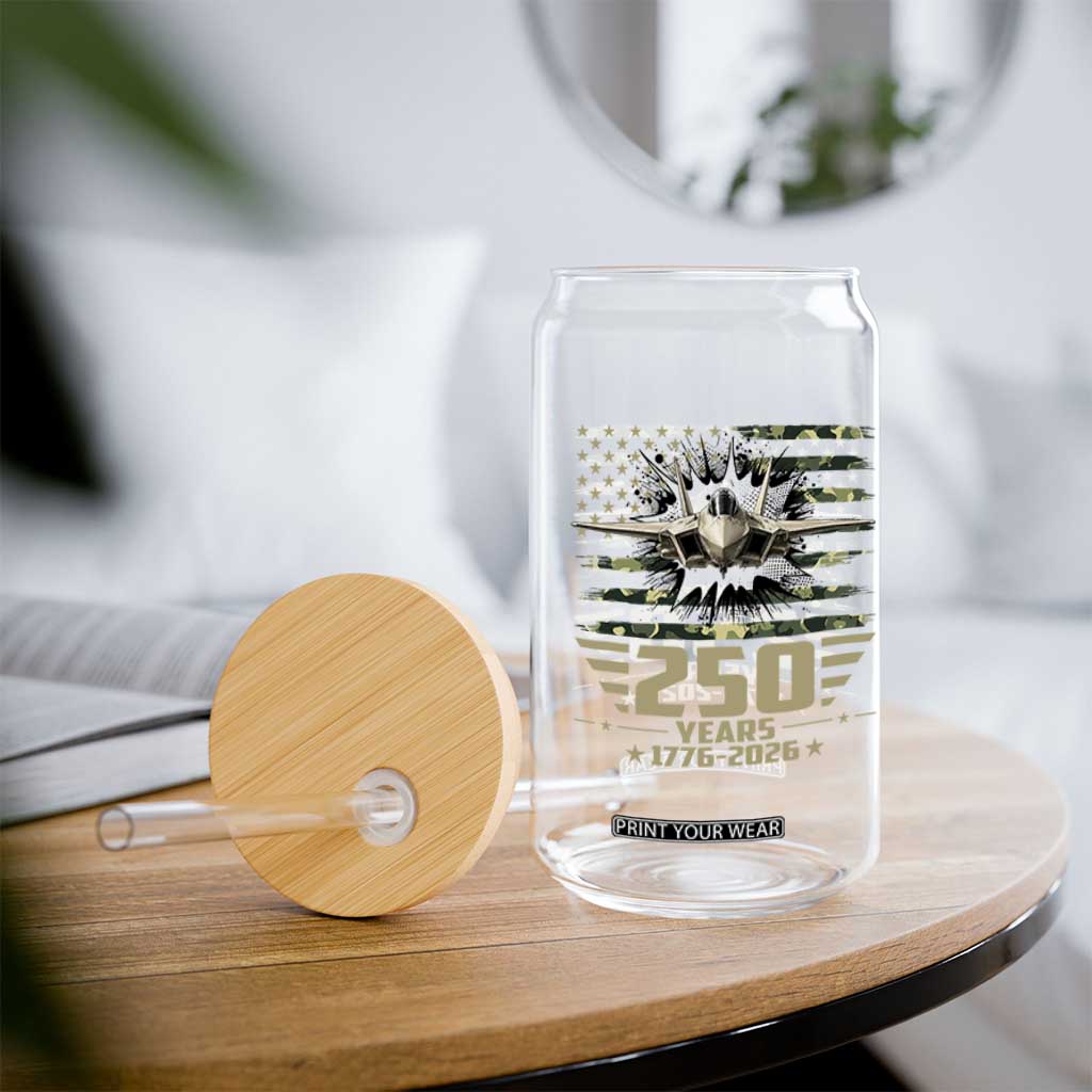 250 Years Anniversary Glass Can Patriotic Jet Fighter US Flag Camo