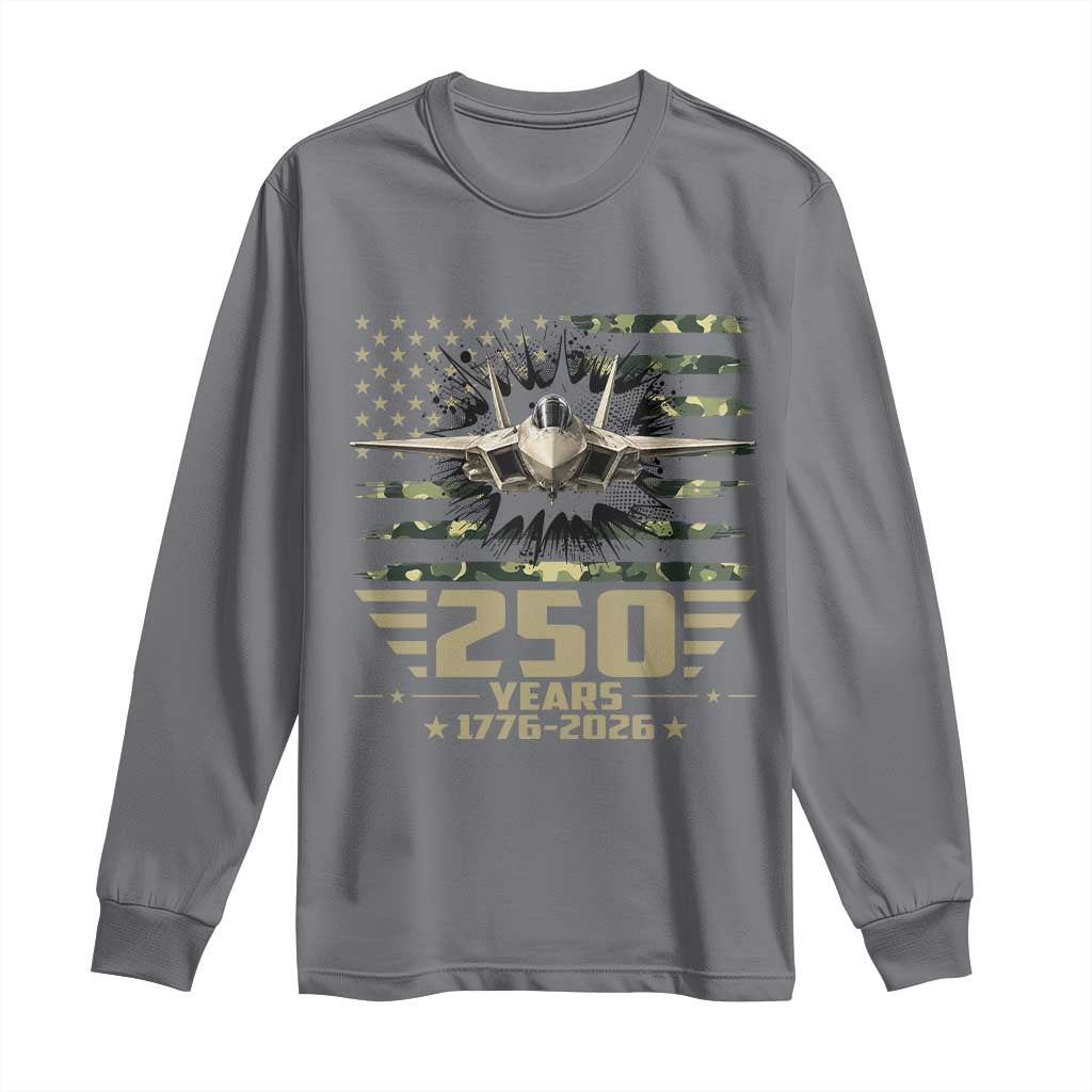 250 Years Anniversary Long Sleeve Shirt Patriotic Jet Fighter US Flag Camo