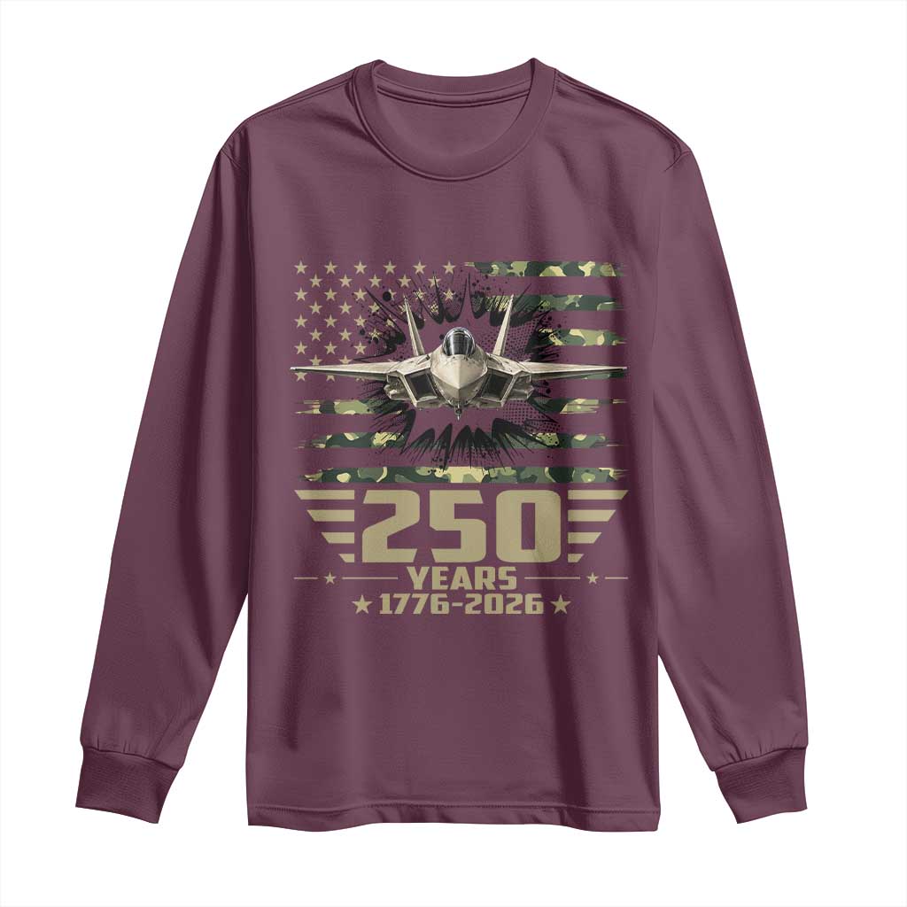 250 Years Anniversary Long Sleeve Shirt Patriotic Jet Fighter US Flag Camo