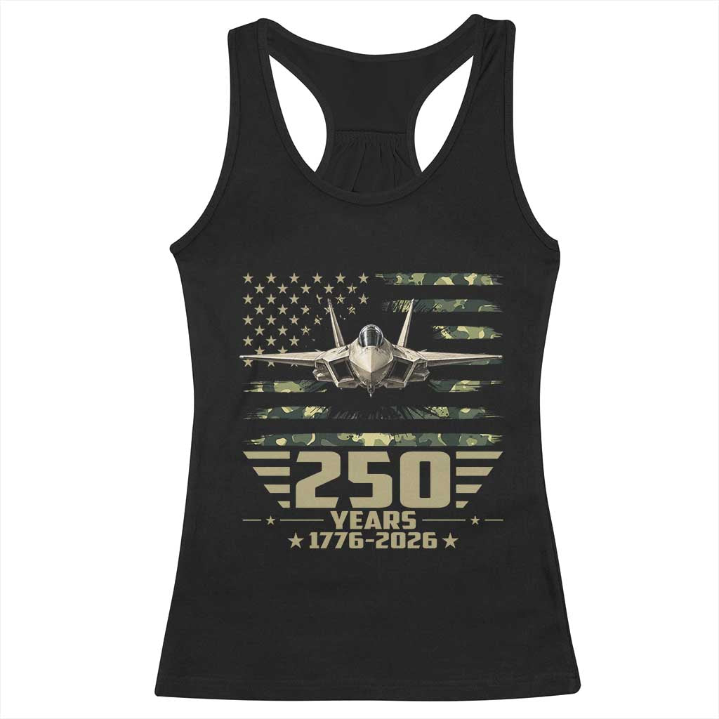 250 Years Anniversary Racerback Tank Top Patriotic Jet Fighter US Flag Camo TS14 Black Print Your Wear