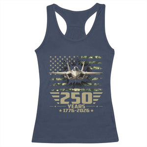 250 Years Anniversary Racerback Tank Top Patriotic Jet Fighter US Flag Camo