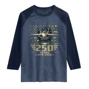 250 Years Anniversary Raglan Shirt Patriotic Jet Fighter US Flag Camo