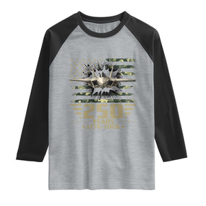 250 Years Anniversary Raglan Shirt Patriotic Jet Fighter US Flag Camo