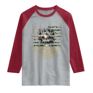 250 Years Anniversary Raglan Shirt Patriotic Jet Fighter US Flag Camo
