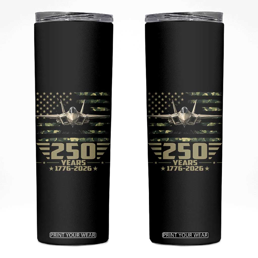 250 Years Anniversary Skinny Tumbler Patriotic Jet Fighter US Flag Camo