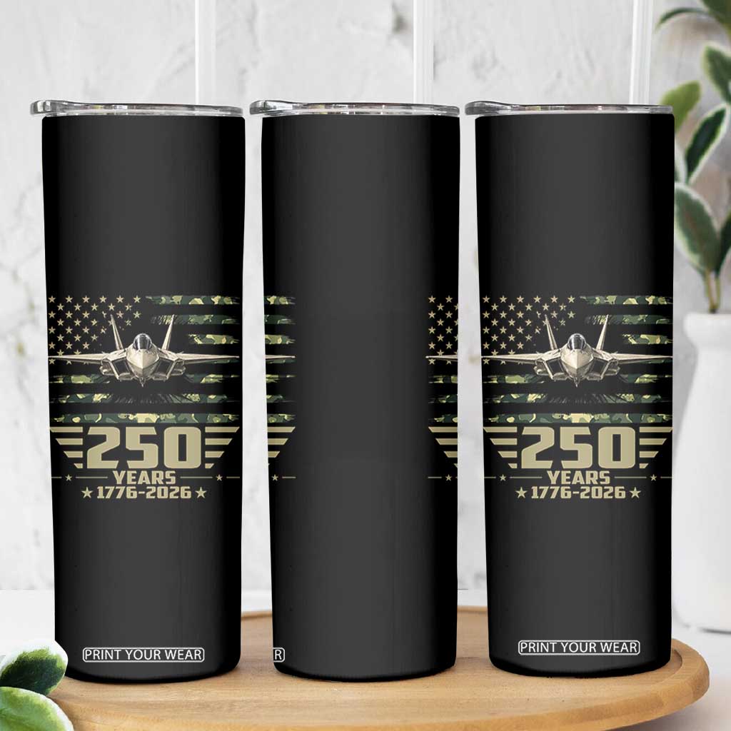 250 Years Anniversary Skinny Tumbler Patriotic Jet Fighter US Flag Camo