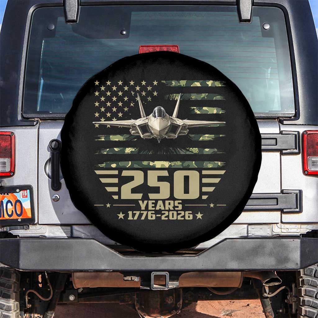250 Years Anniversary Spare Tire Cover Patriotic Jet Fighter US Flag Camo TS14 No hole Black Print Your Wear