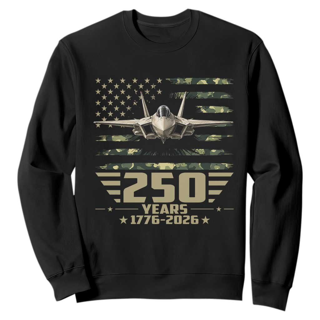 250 Years Anniversary Sweatshirt Patriotic Jet Fighter US Flag Camo