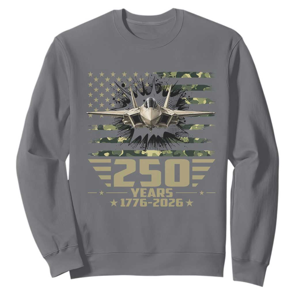 250 Years Anniversary Sweatshirt Patriotic Jet Fighter US Flag Camo