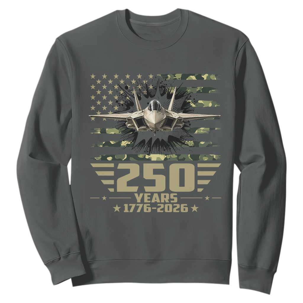 250 Years Anniversary Sweatshirt Patriotic Jet Fighter US Flag Camo