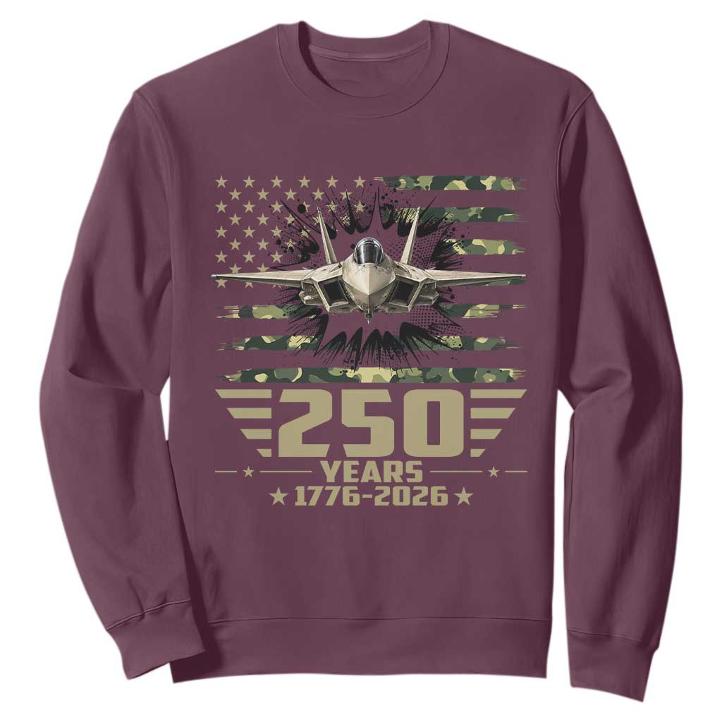 250 Years Anniversary Sweatshirt Patriotic Jet Fighter US Flag Camo