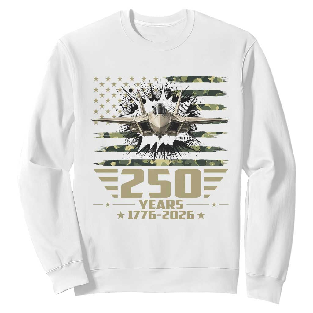 250 Years Anniversary Sweatshirt Patriotic Jet Fighter US Flag Camo