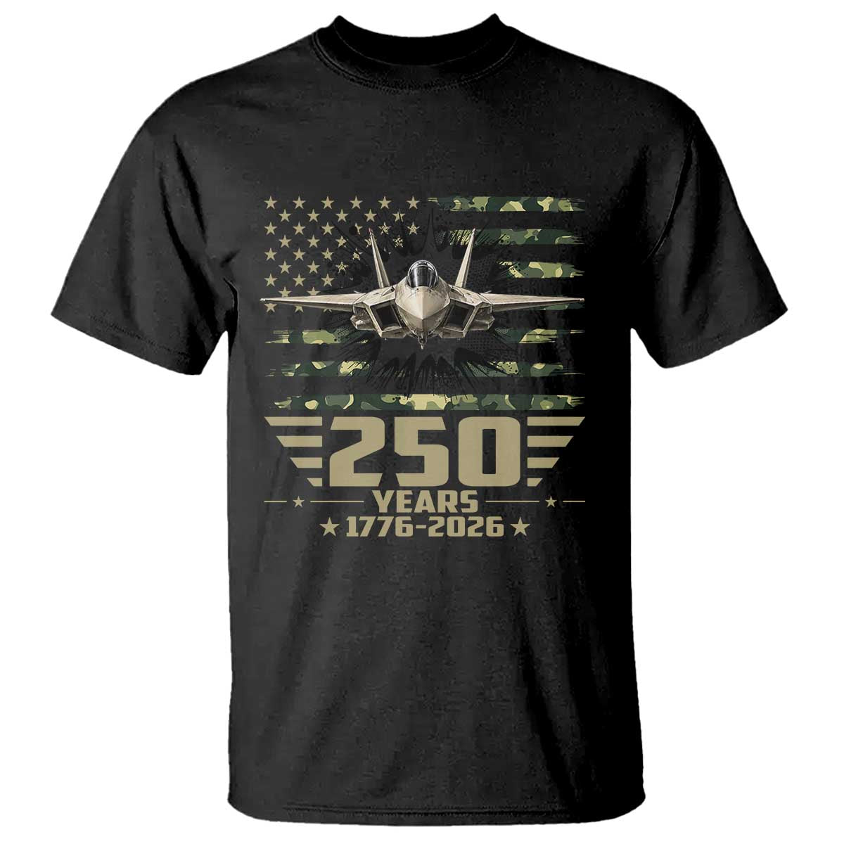 250 Years Anniversary T Shirt Patriotic Jet Fighter US Flag Camo TS14 Black Print Your Wear