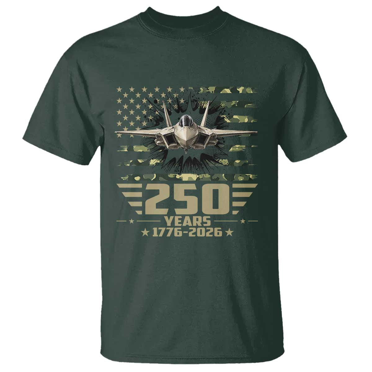 250 Years Anniversary T Shirt Patriotic Jet Fighter US Flag Camo