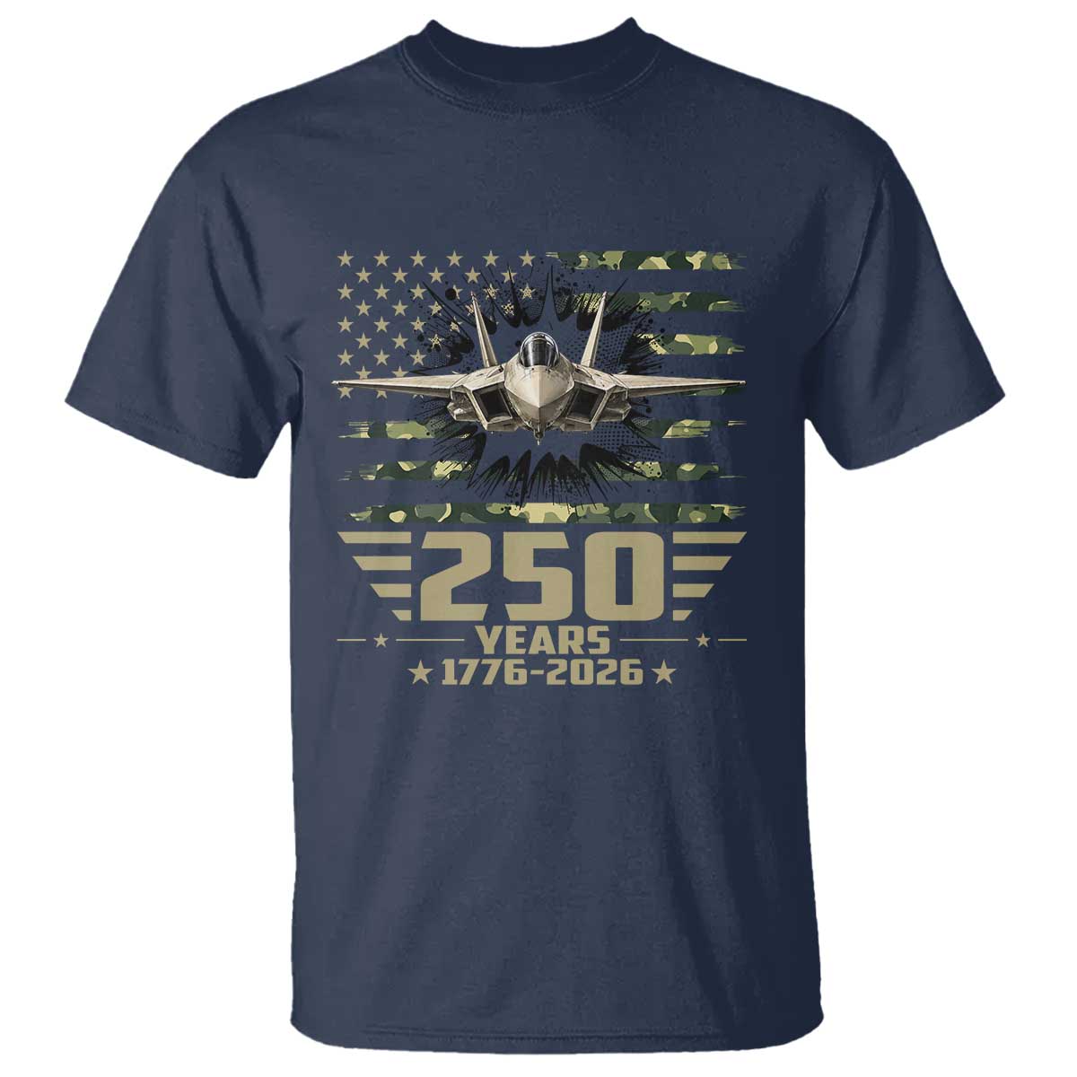 250 Years Anniversary T Shirt Patriotic Jet Fighter US Flag Camo