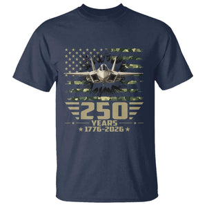 250 Years Anniversary T Shirt Patriotic Jet Fighter US Flag Camo